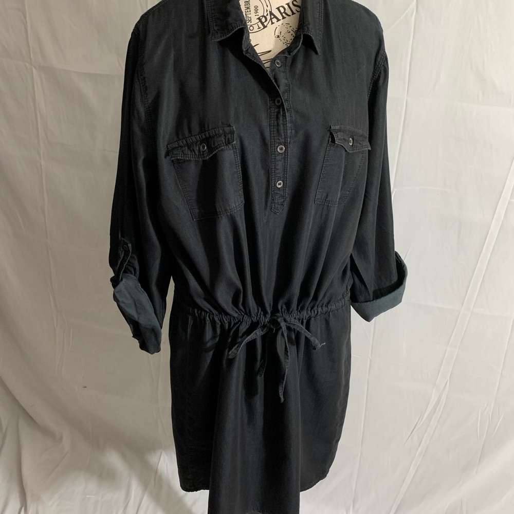 GLORIA VANDERBILT Ladies Denim Black Chambray Dress, drawstring waist. Size XL